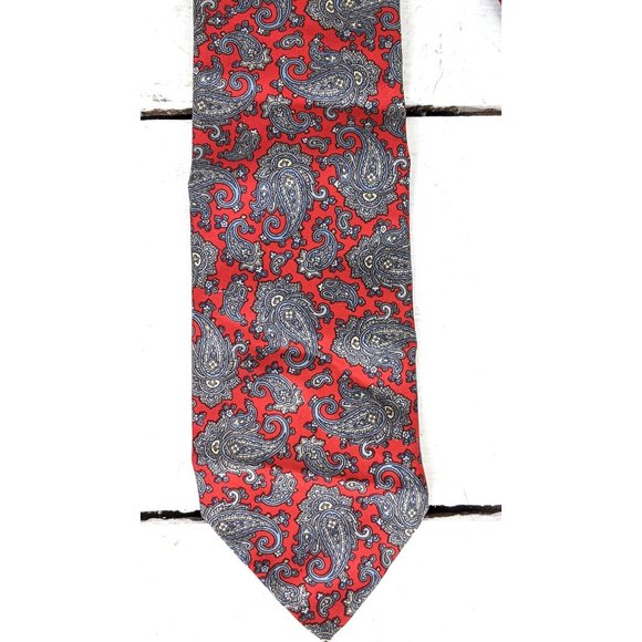 The Ascott Shop La Jolla red grey paisley floral silk necktie John Comfort tie - Picture 3 of 4